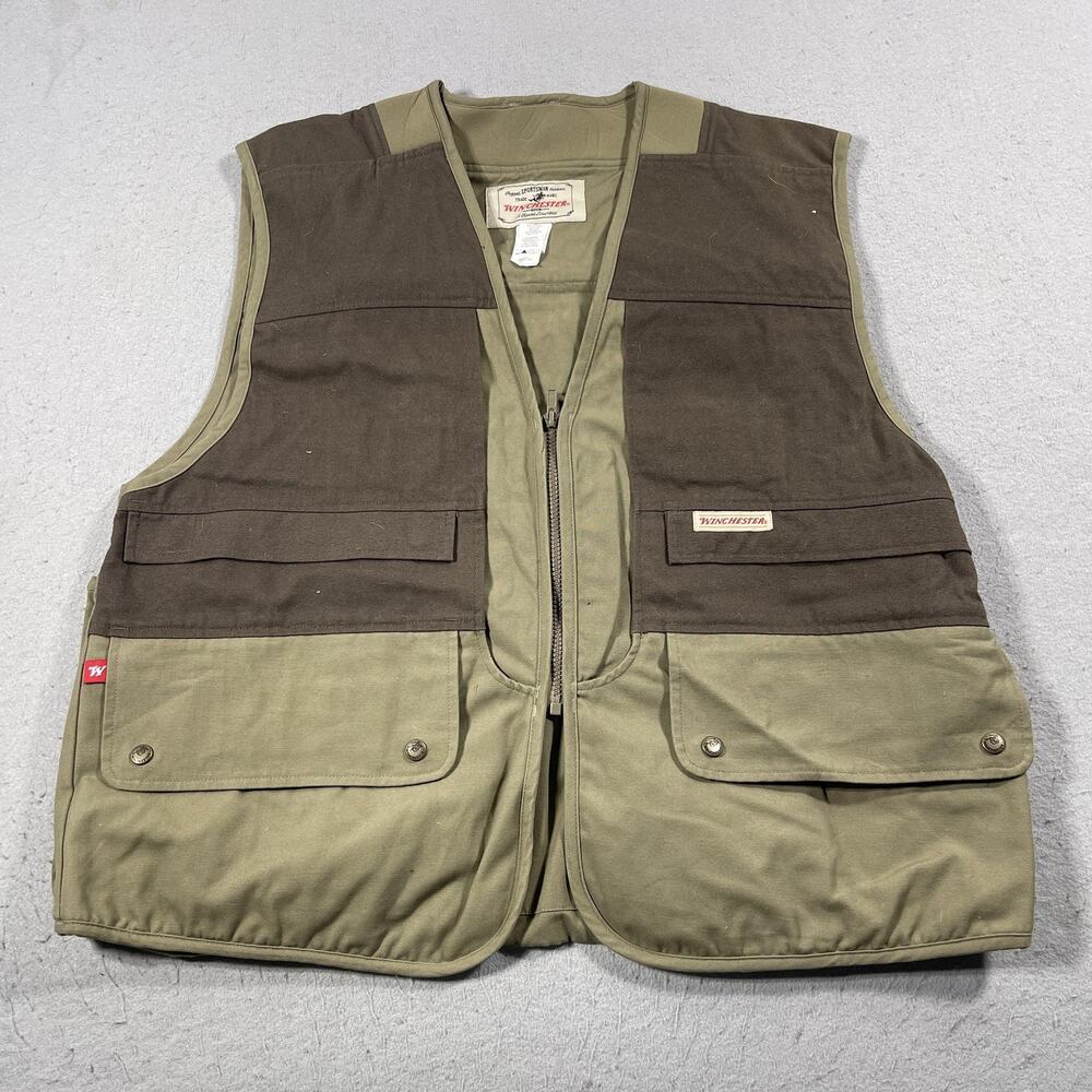 Winchester Vest Mens Large Green Brown Outdoor Hunting Utility Rugged Sportsman‎